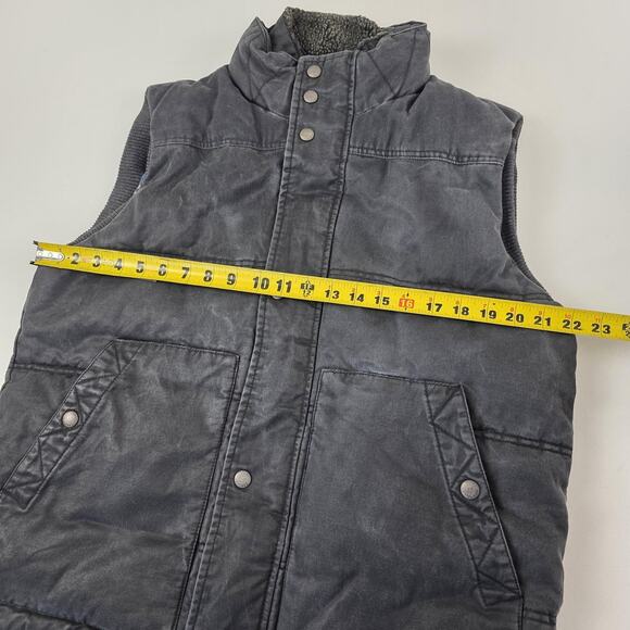 FatFace Vest Mens Large Black Padded Canvas Sherpa Collar Plaid Lined Zip Snap - Picture 5 of 12